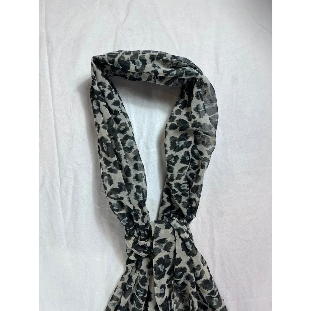 Unbranded Sheer Leopard Print Oblong Scarf Gray Black Animal Pattern Lightweight